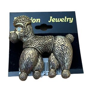 Gold Tone Standard Poodle Brooch Clear Rhinestone Eyes French Vintage Dog Pin